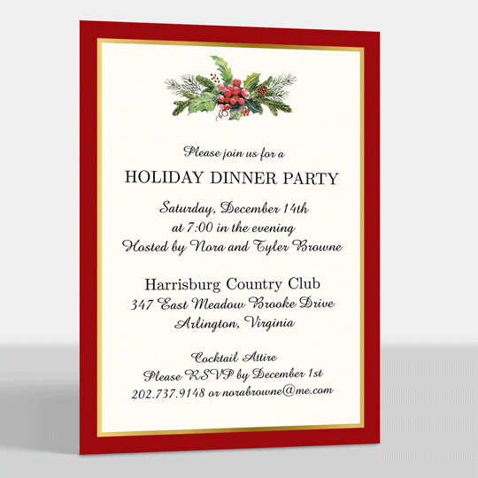 Rich Holiday Foliage with Foil Border Invitations